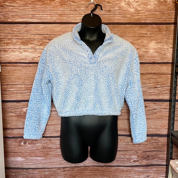 PacSun Tops - Oversized Cropped Teddy Sweater M PACSUN Pullover Long Sleeve Light Blue Soft